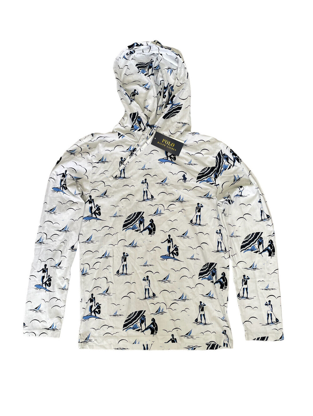 POLO RALPH LAUREN Men's White Multi Surfers Print Hooded T-Shirt Jacket Size XS